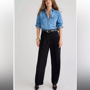 J Crew Essential Wide Leg Pant City Crepe Black Trousers